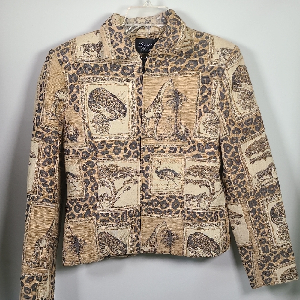 Ferrari Beige & Brown Animal Print Jean Jacket